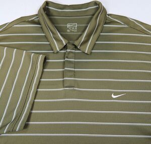 Nike Golf Polo Shirt Mens Size XXL Olive Green Striped Short Sleeve Performance